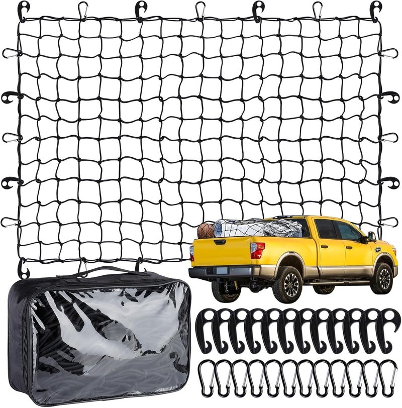 Migaven Heavy Duty Cargo Net for Pickup Truck Bed - 4' x 6' Stretches to 10' x 15' - Small 4"x4" Latex Bungee Net Mesh with 24 Clips - Compatible with Ford, Chevy, Dodge Ram, Toyota - Image 1
